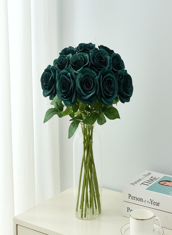 Helera 12PC Peacock Green Roses Artificial Flowers Fake Roses Silk Flowers Roses with Long Stems for Wedding Home Party Centerpieces Decorations - Image 2